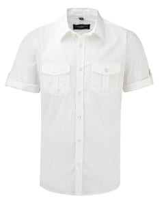 Russell Collection R-919M-0 - Men`s Roll Sleeve Shirt Weiß