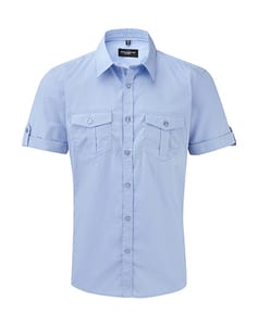 Russell Collection R-919M-0 - Men`s Roll Sleeve Shirt Pool Blue