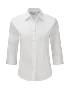 Russell Collection R-946F-0 - Körperbetonte Stretch-Bluse mit 3/4 Arm  Weiß