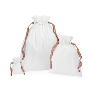 Westford Mill W121 - Cotton Gift Bag with Ribbon Drawstring Soft White/Rose Gold