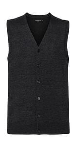 Russell Collection 0R719M0 - Men's V-Neck Sleeveless Knitted Cardigan Charcoal Marl