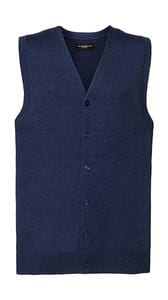 Russell Collection 0R719M0 - Men's V-Neck Sleeveless Knitted Cardigan Denim Marl
