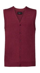 Russell Collection 0R719M0 - Men's V-Neck Sleeveless Knitted Cardigan Cranberry Marl
