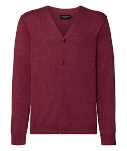 Russell Collection 0R715M0 - Men's V-Neck Knitted Cardigan Cranberry Marl
