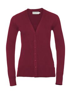 Russell Collection R-715F-0 - V-Neck Knitted Cardigan Cranberry Marl