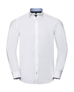 Russell Collection 0R966M0 - Men's LS Tailored Contrast Ultimate Stretch Shirt White/Oxford Blue/Bright Navy
