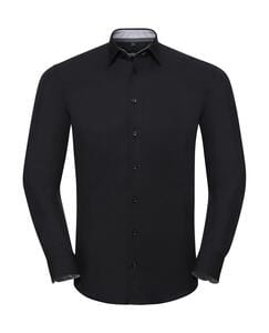 Russell Collection 0R966M0 - Men's LS Tailored Contrast Ultimate Stretch Shirt Black/Oxford Grey/Convoy Grey