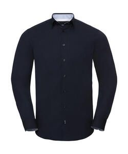 Russell Collection 0R966M0 - Men's LS Tailored Contrast Ultimate Stretch Shirt Bright Navy/Oxford Blue/White
