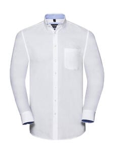 Russell Collection 0R920M0 - Men's LS Tailored Washed Oxford Shirt White/Oxford Blue
